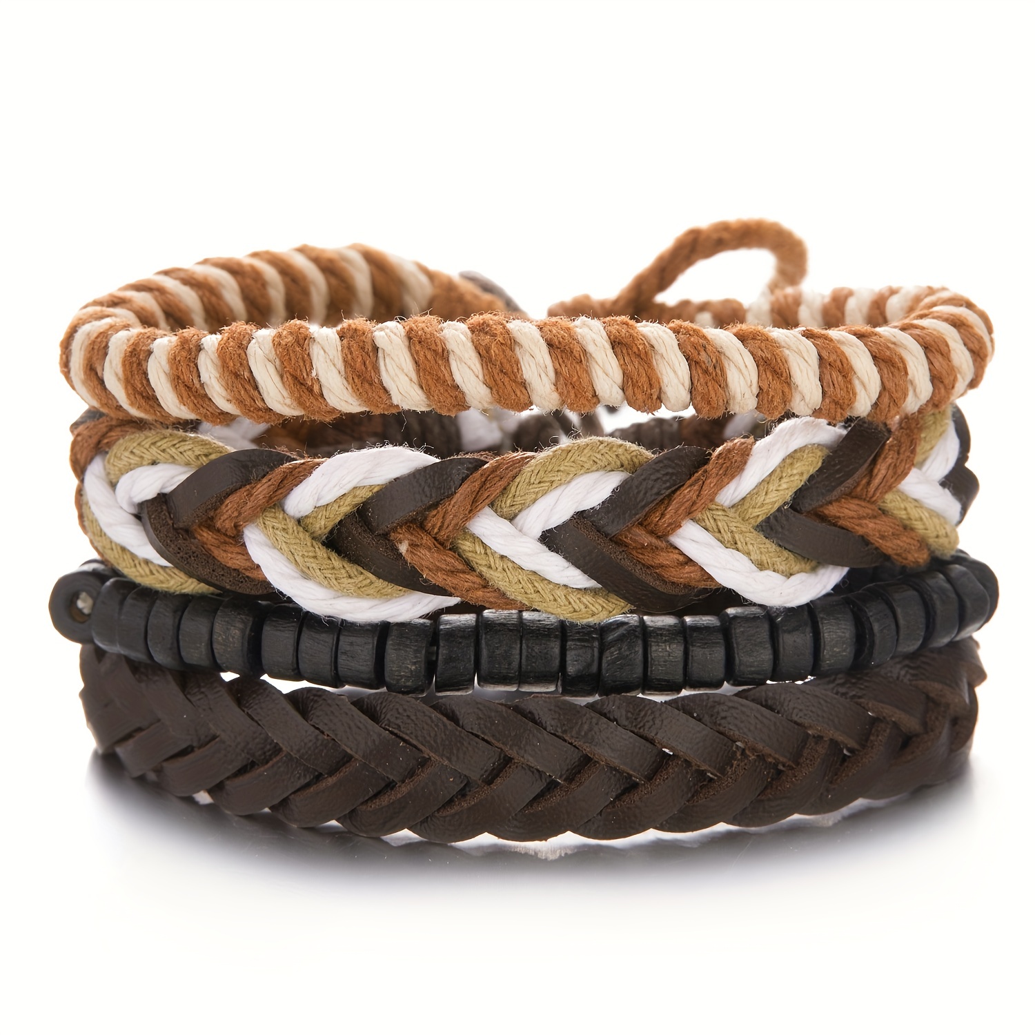 Men's Beaded Leather Combination Bracelet Set